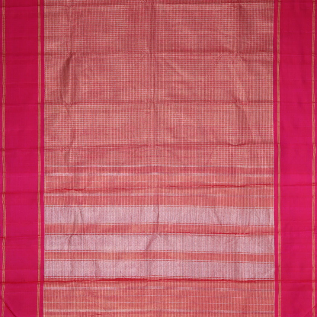 Pale Pink Kanjivaram Silk Saree With Checks Pattern