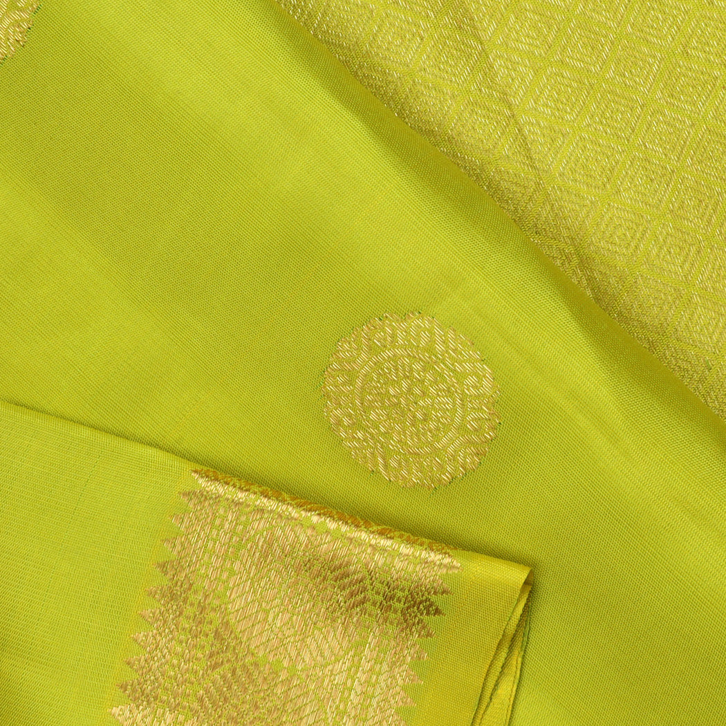Lime Green Kanjivaram Silk Saree With Floral Buttas