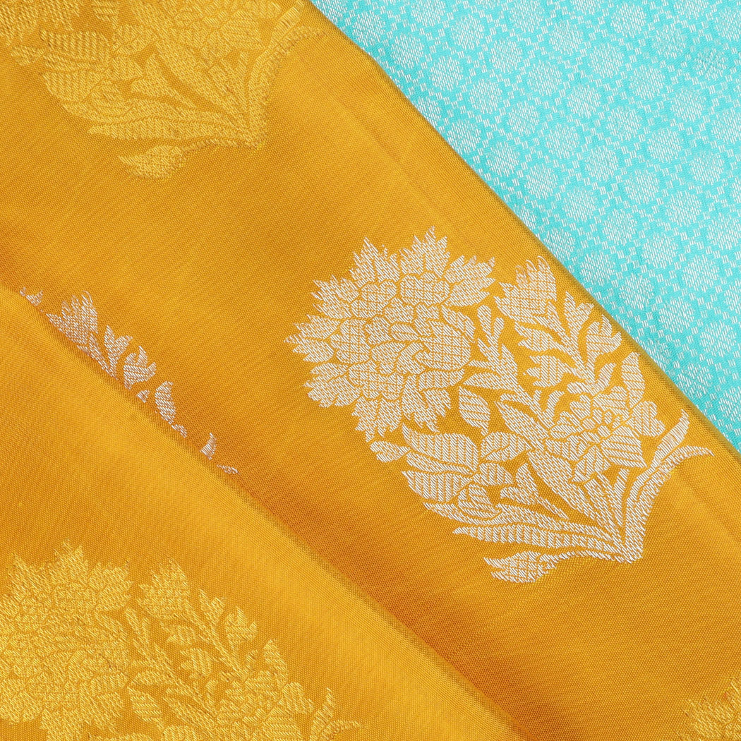 Mustard Yellow Kanjivaram Silk Saree With Floral Motifs