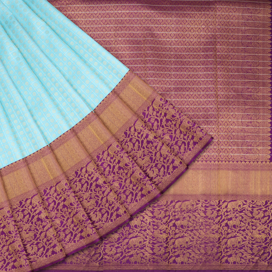 Blue Kanjivaram Silk Saree With Tiny Floral Buttis