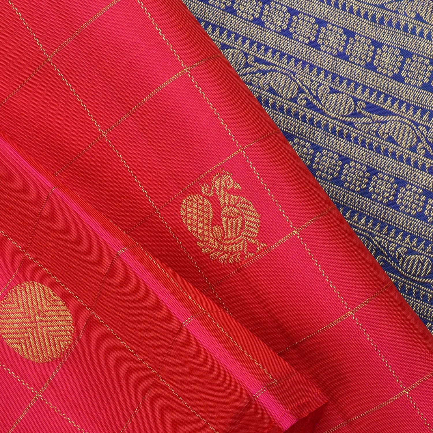 Bright Pink Kanjivaram Silk Saree With Floral And Bird Motifs