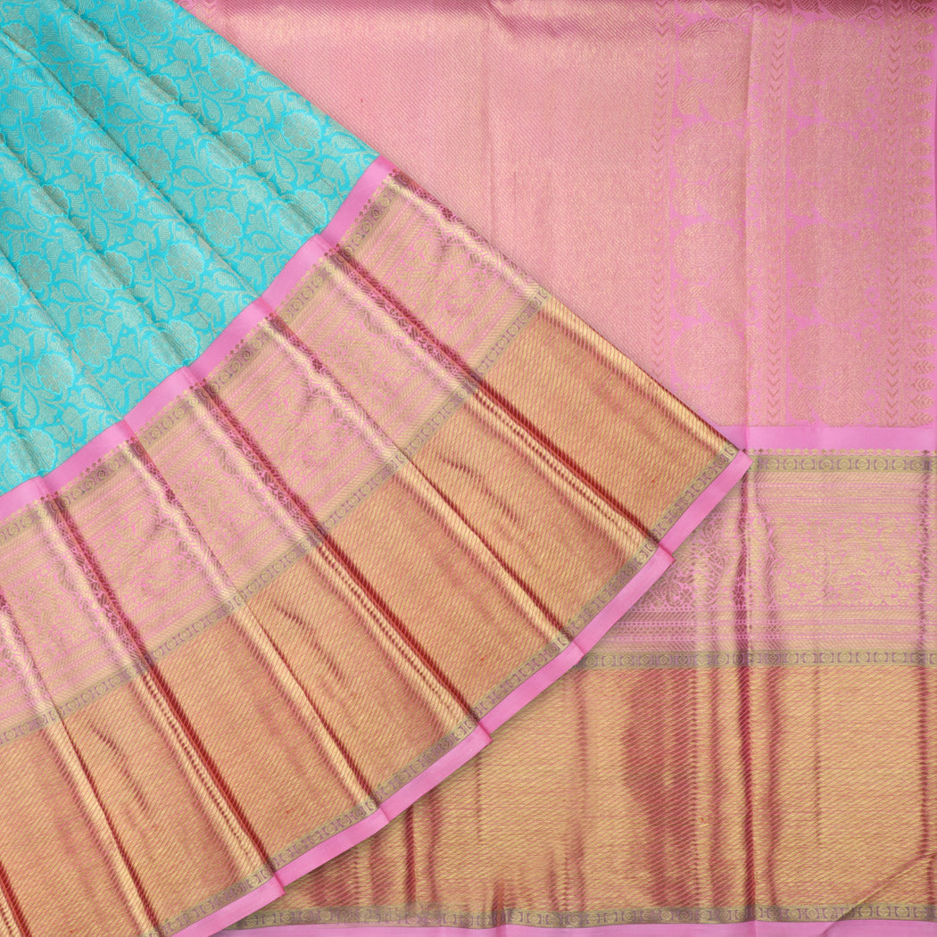 Blue Kanjivaram Silk Saree With Floral Motif Pattern