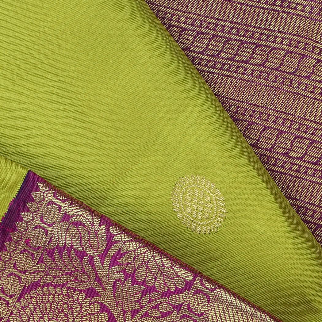 Lime Yellow Kanjivaram Silk Saree With Floral Buttas