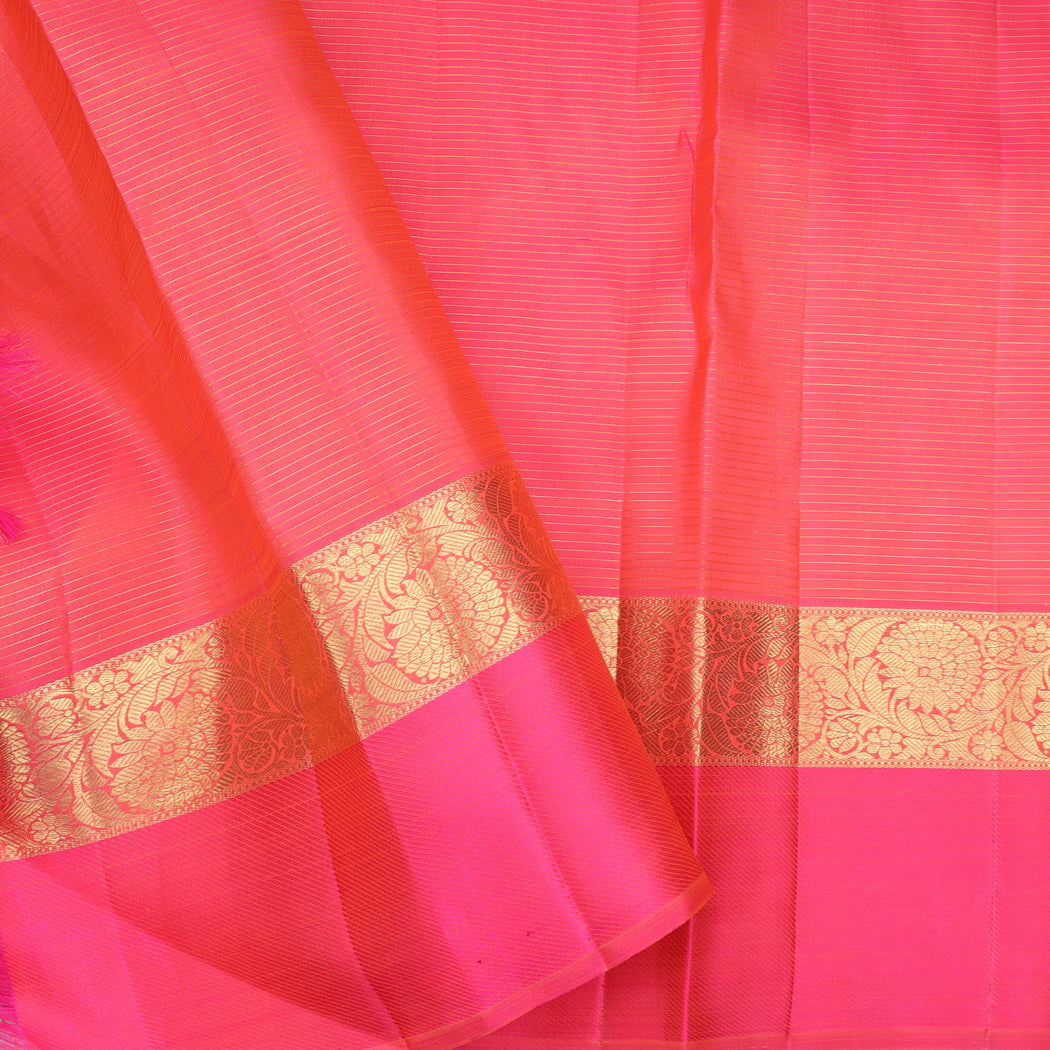 Pastel Peach Kanjivaram Silk Saree With Floral Buttas