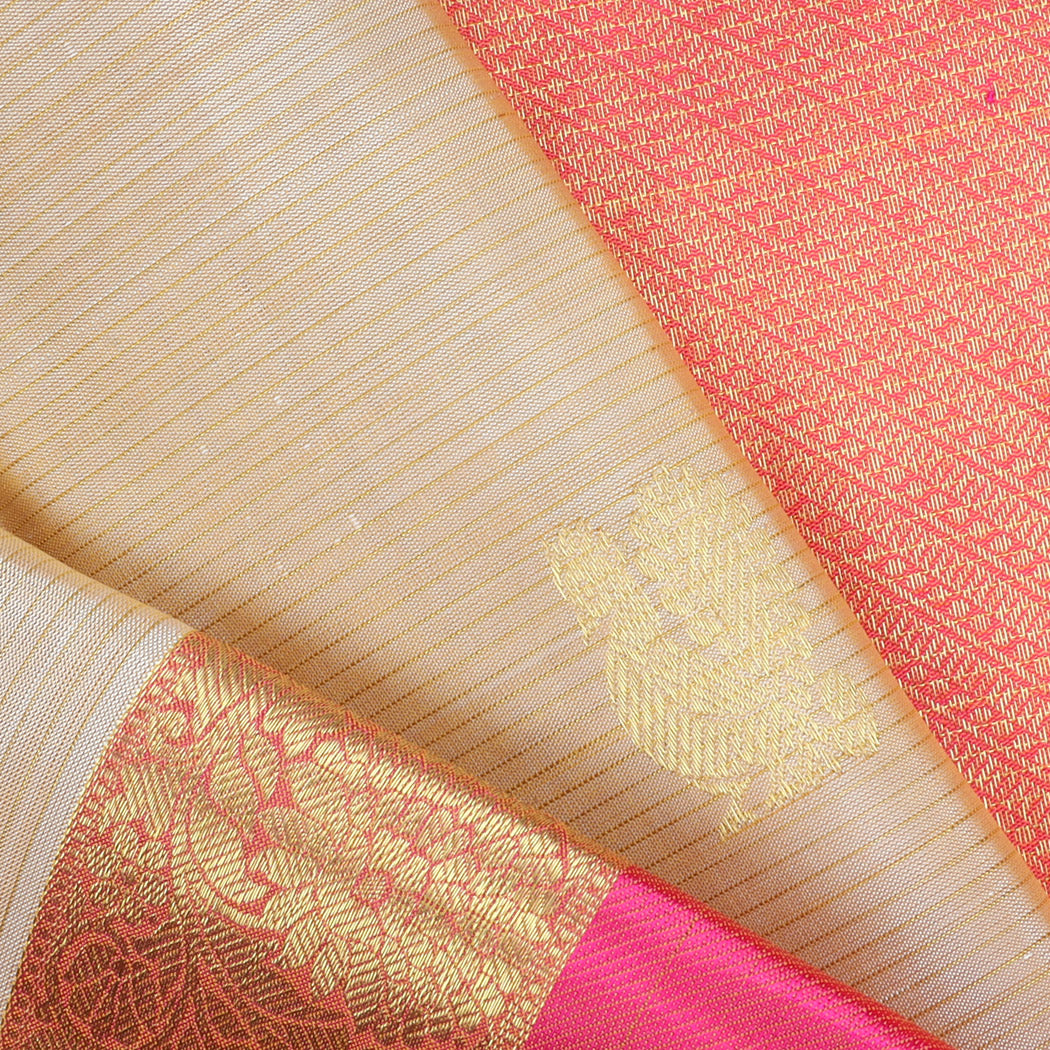 Pastel Peach Kanjivaram Silk Saree With Floral Buttas