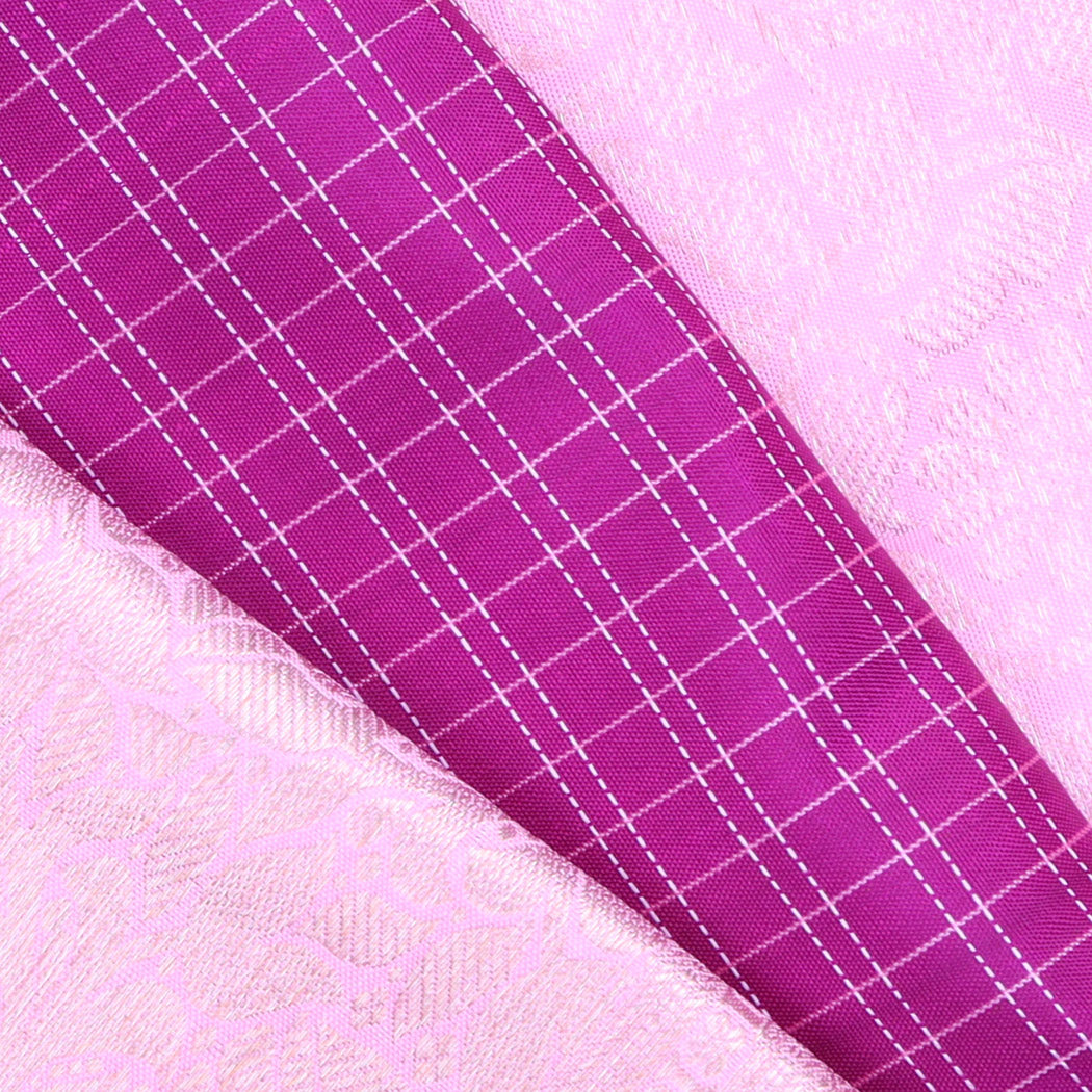 Rani Pink Kanjeevaram Silk Saree With Checks Pattern