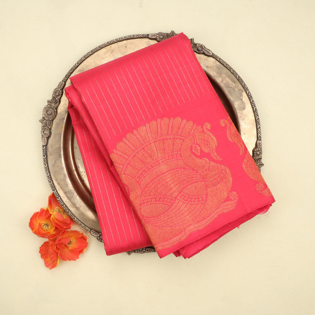 Bright Pink Kanjivaram Silk Saree With Mayil Motifs