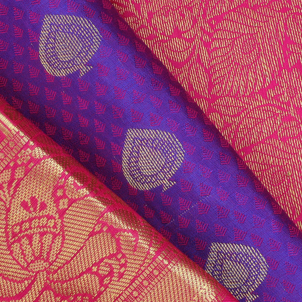 Violet Kanjivaram Silk Saree With Leaf Motif