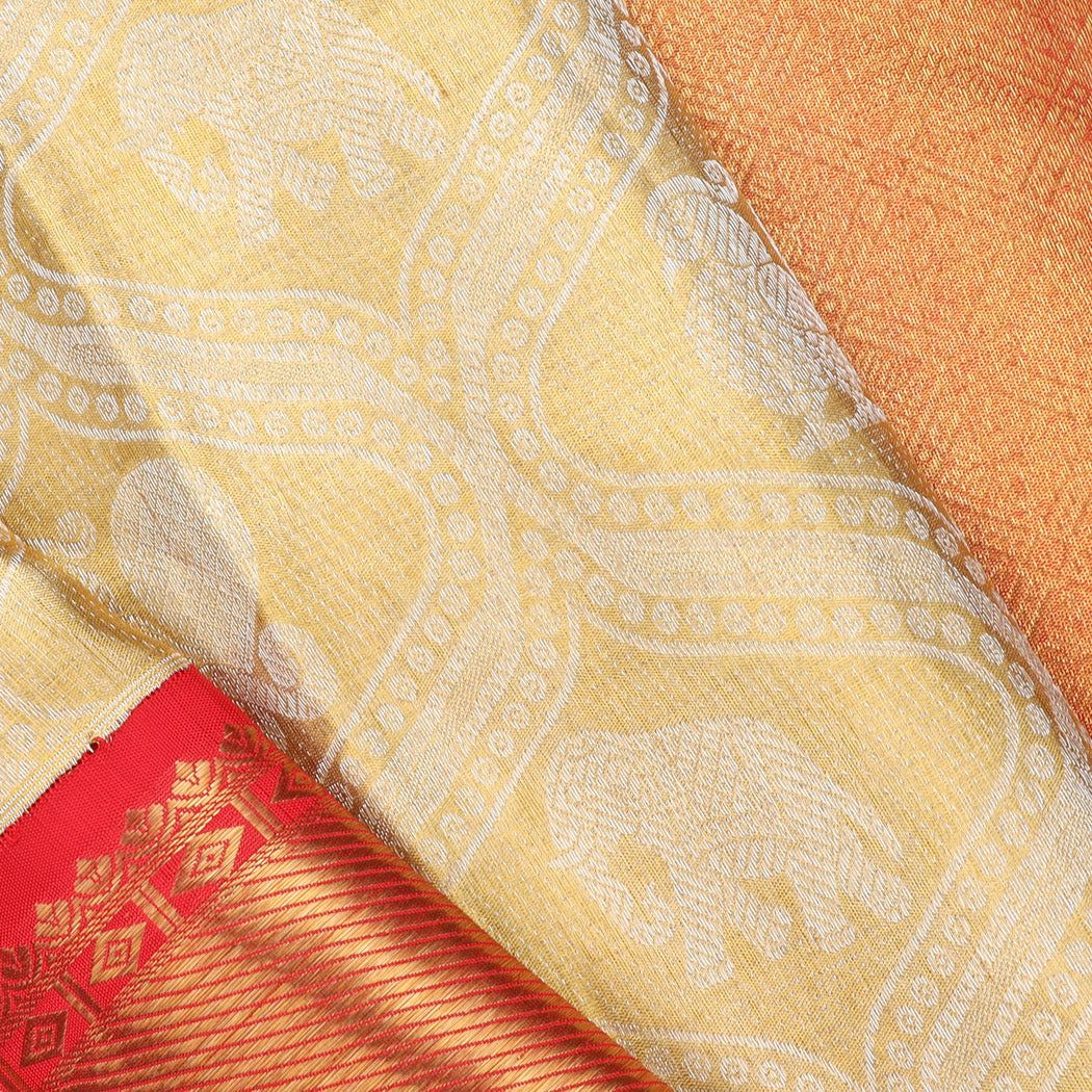 Golden Yellow Tissue Kanjivaram Silk Saree With Floral And Animal Pattern