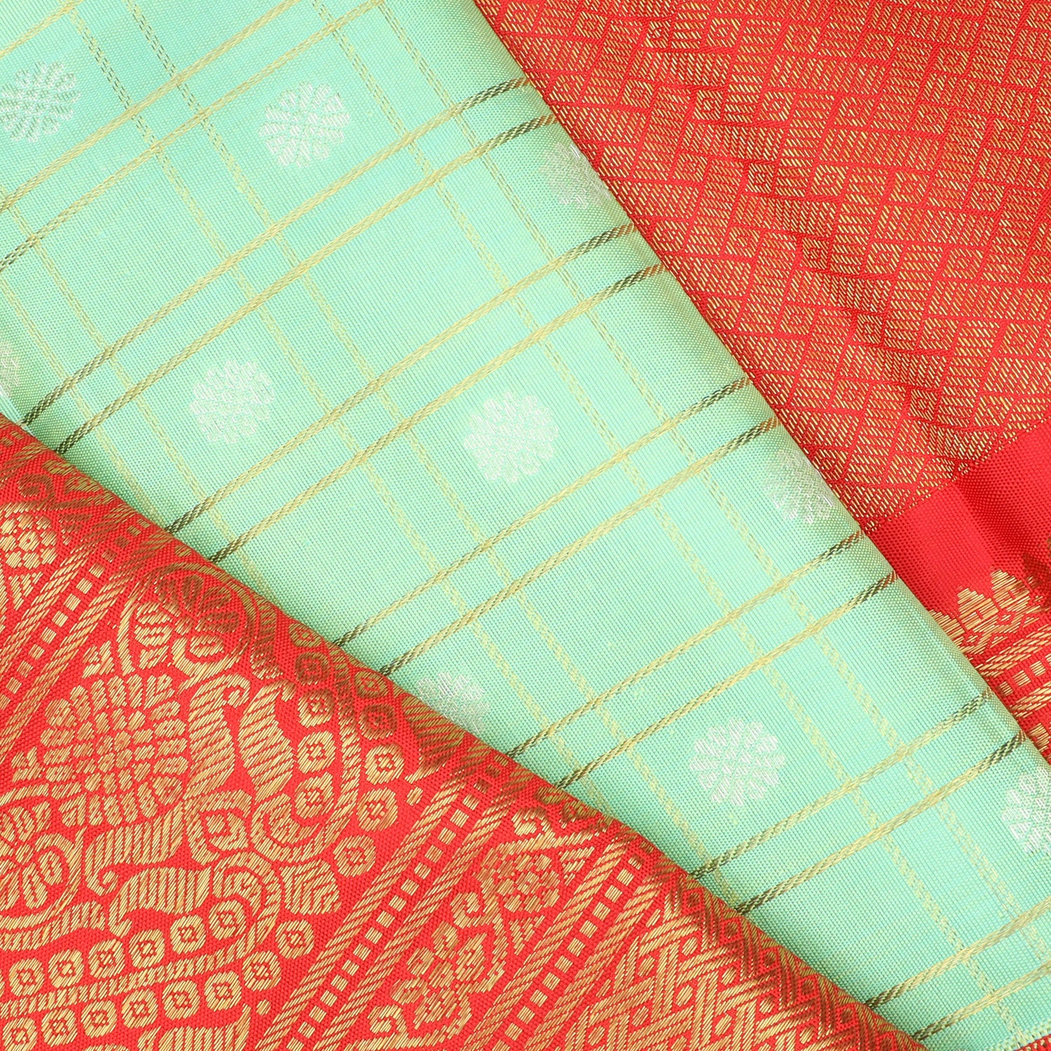 Pastel Green Kanjivaram Silk Saree With Checks Pattern
