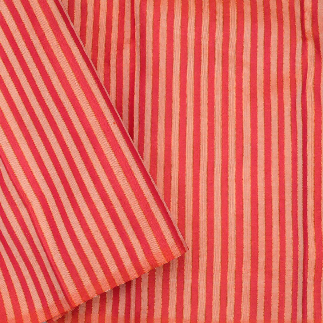 Pearl White Kanjivaram Silk Saree With Stripes Pattern