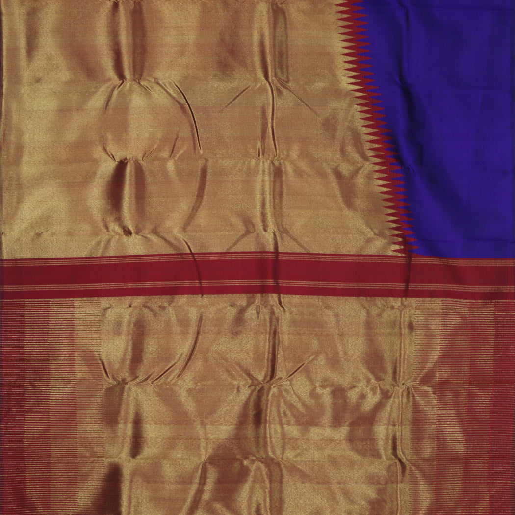 Dark Blue Kanjivaram Silk Saree With Contrast Border