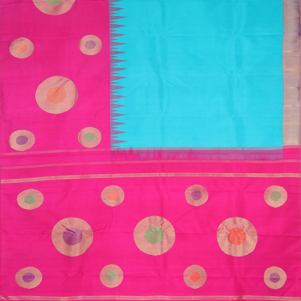Sky Blue Kanjivaram Silk Saree With Polka Dots