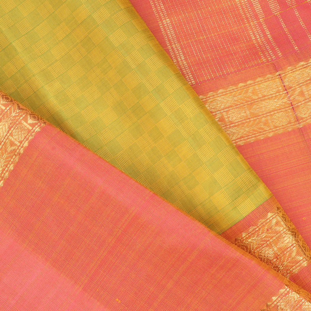 Light Green Kanjivaram Silk Saree With Checks Pattern
