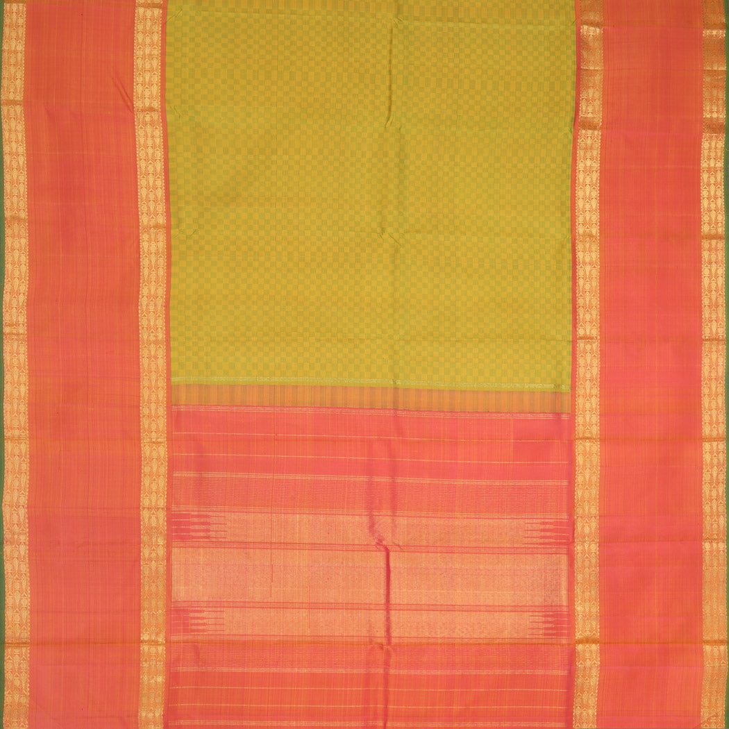 Light Green Kanjivaram Silk Saree With Checks Pattern