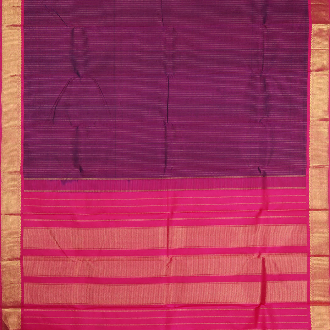 Dark Purple Kanjivaram Silk Saree With Stripes Pattern