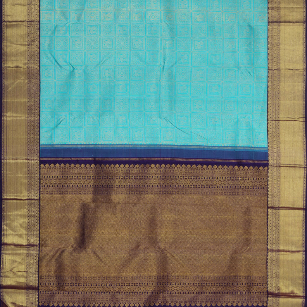 Light Blue Kanjivaram Silk Saree With Mayil Motifs