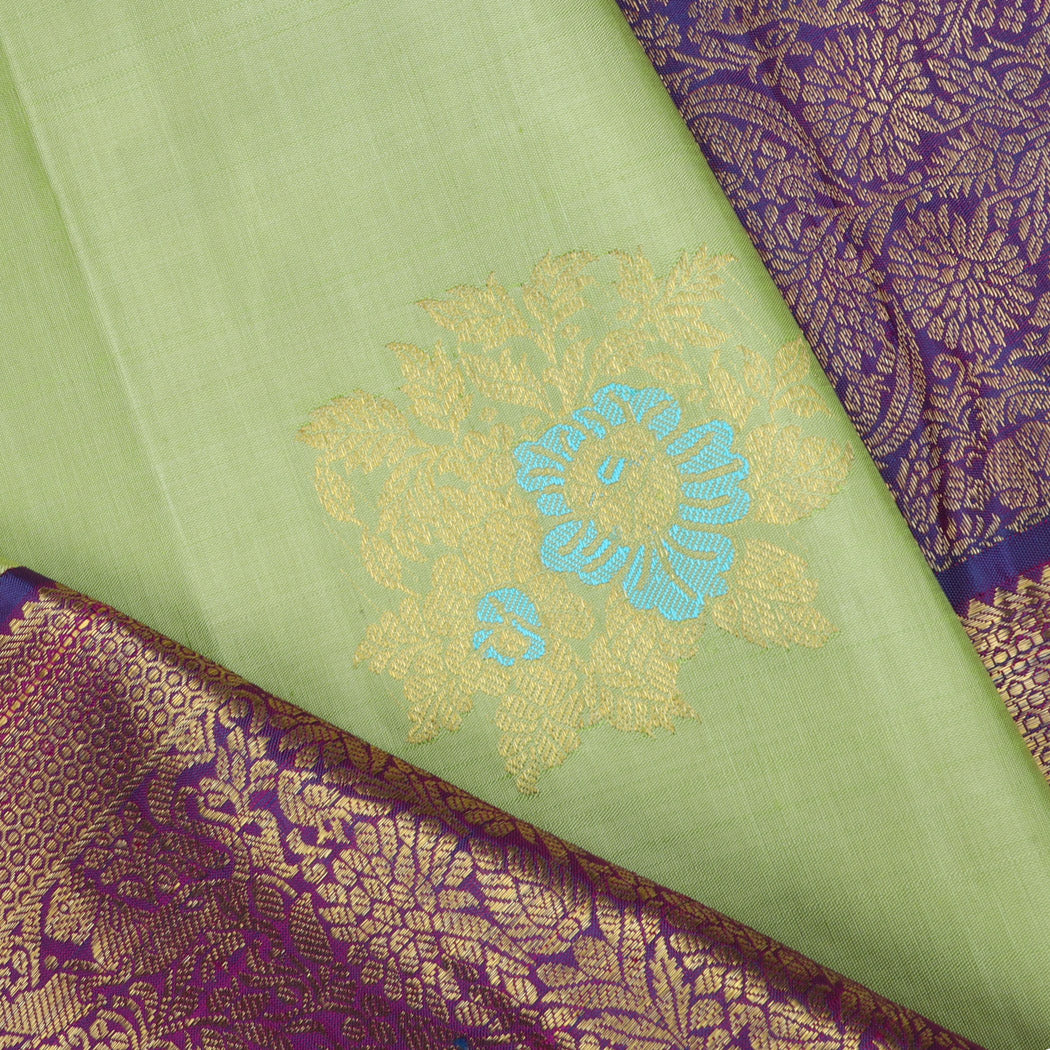 Light Green Kanjivaram Silk Saree With Floral Motifs