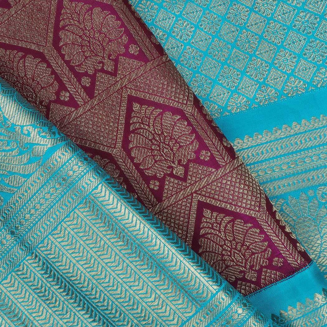 Plum Purple Kanjivaram Silk Saree With Floral Pattern