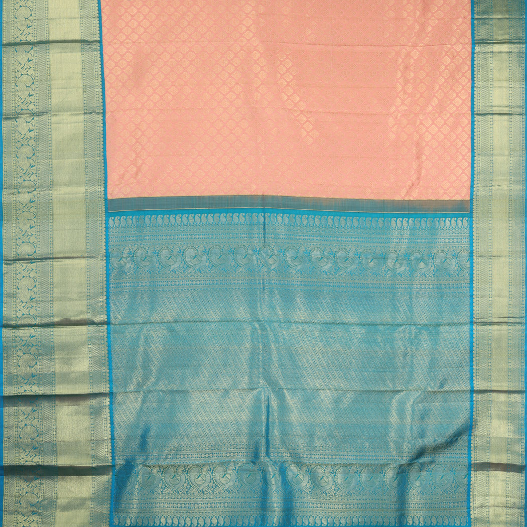 Pastel Pink Kanjivaram Silk Saree With Floral Buttis