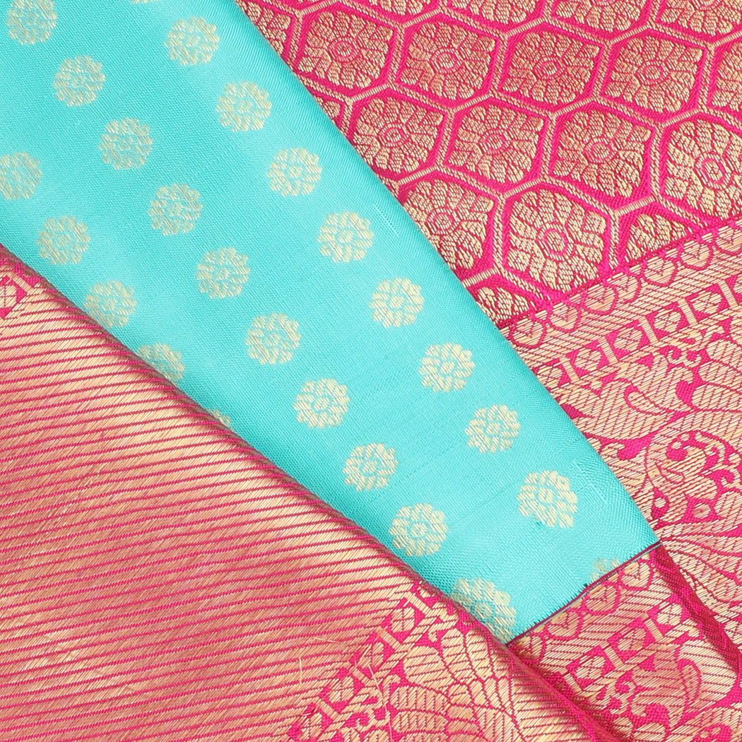 Bright Blue Kanjivaram Silk Saree With Tiny Floral Buttis