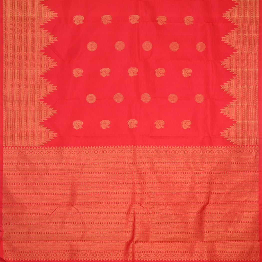 Sindoor Red Kanjivaram Silk Saree With Mayil Motifs