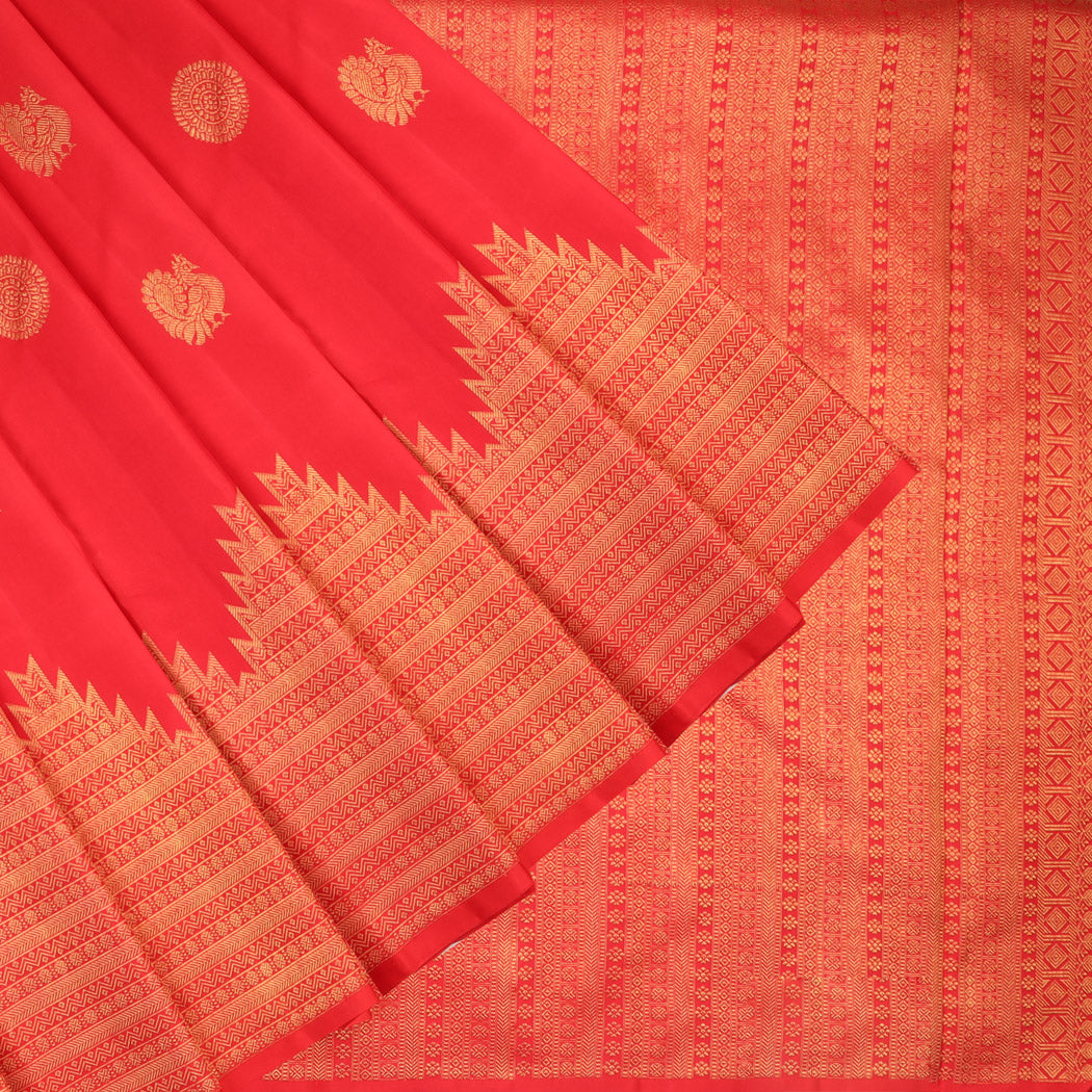 Sindoor Red Kanjivaram Silk Saree With Mayil Motifs
