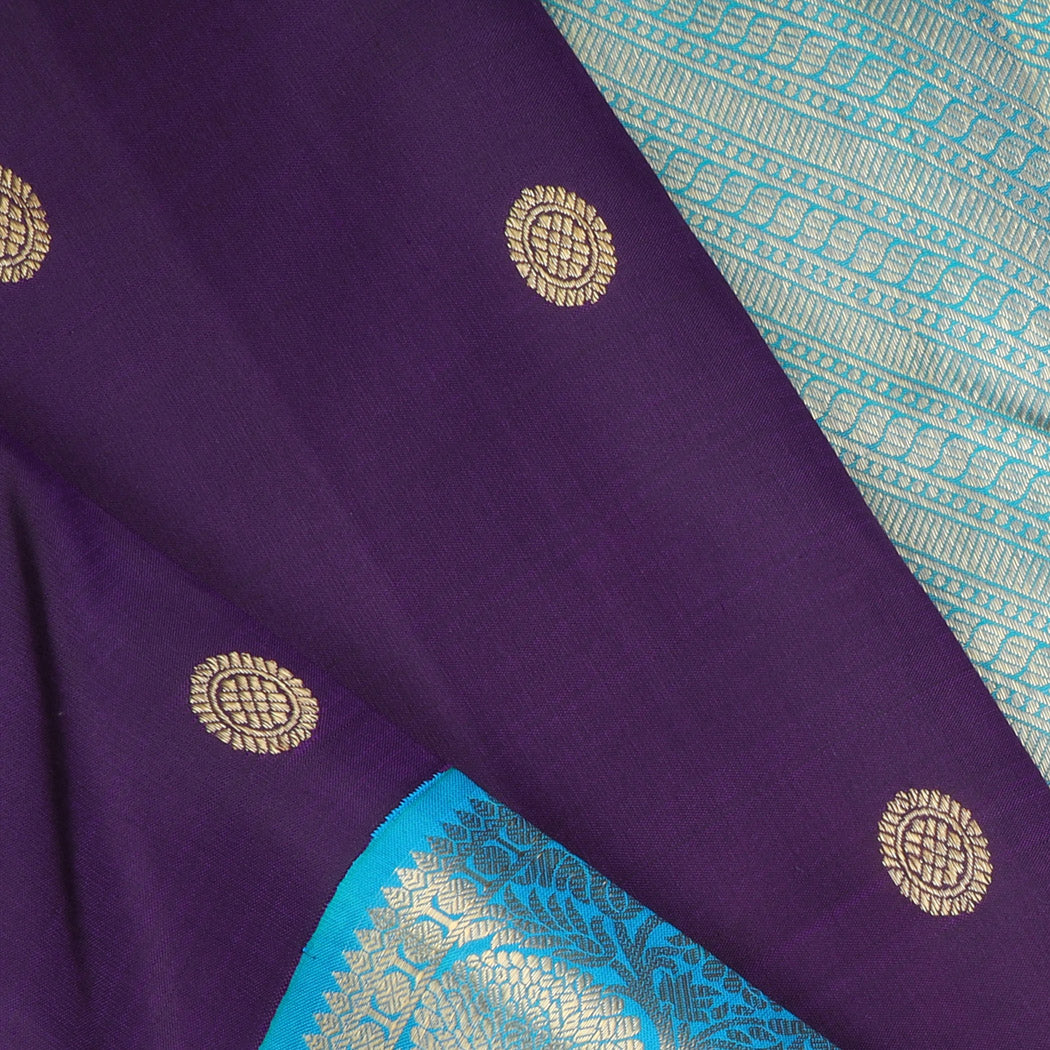 Dark Violet Kanjivaram Silk Saree With Floral Buttis