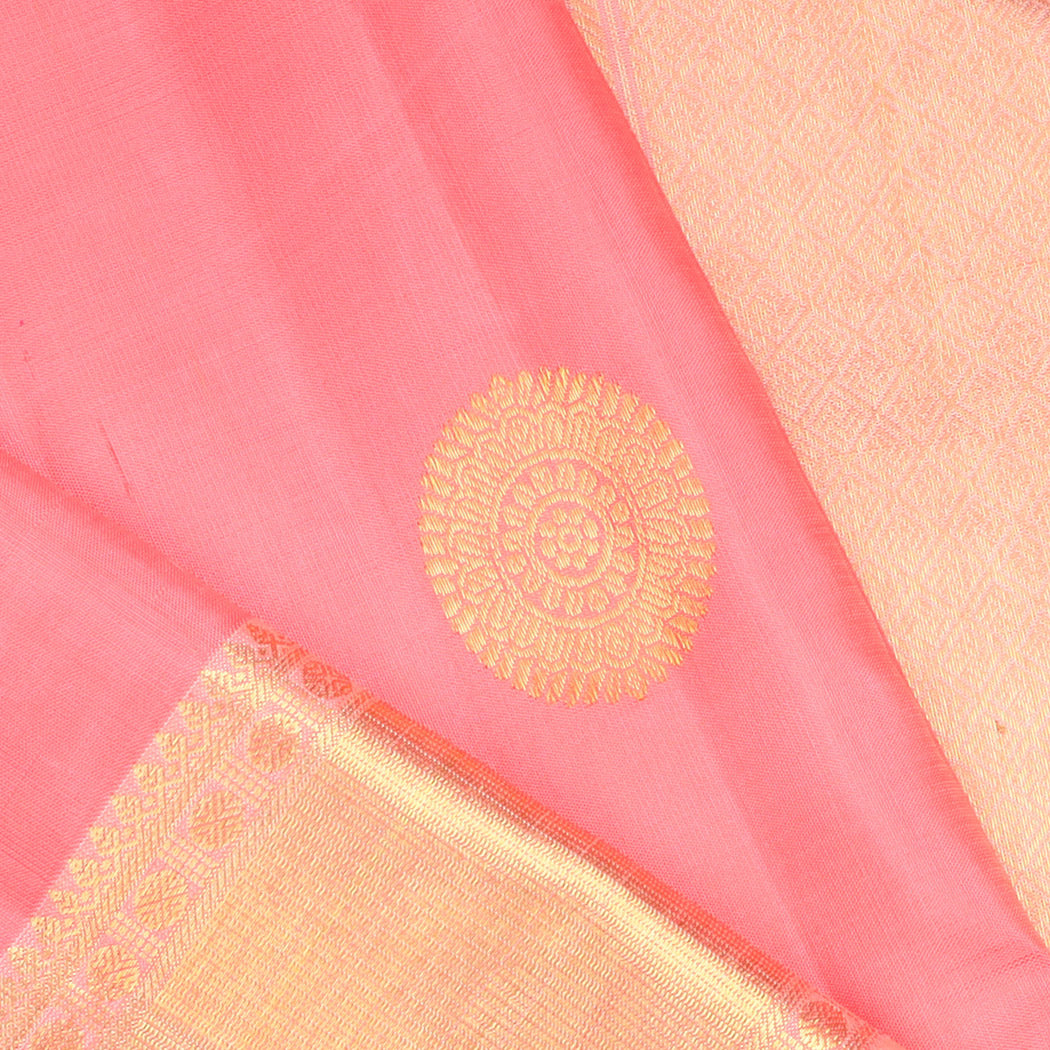 Light Watermelon Pink Kanjivaram Silk Saree With Floral And Mayil Motifs