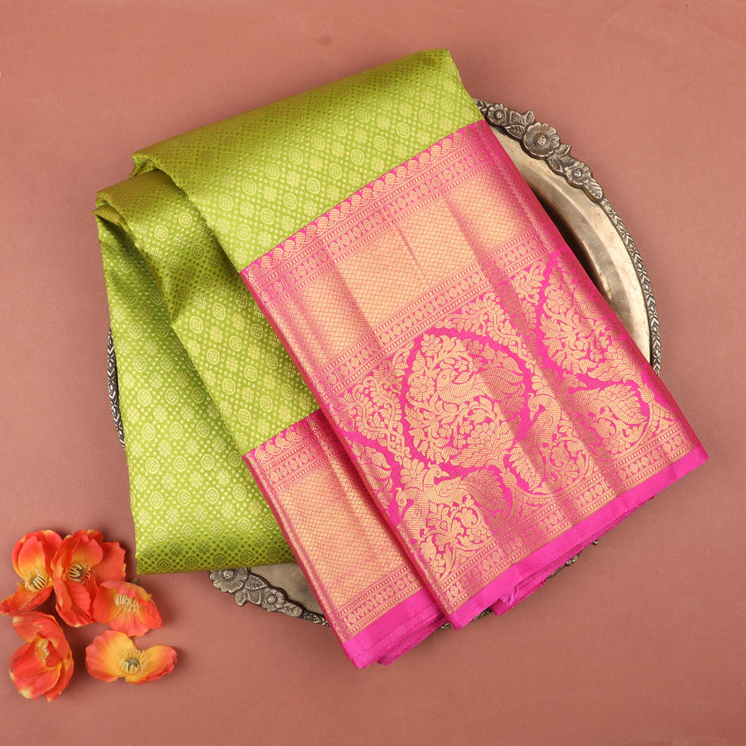 Green Kanjivaram Silk Saree With Tiny Floral Buttis