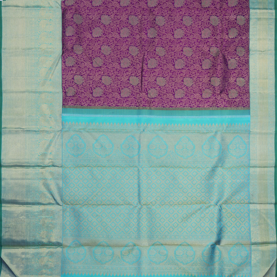 Magenta Pink Kanjivaram Silk Saree With Floral Pattern