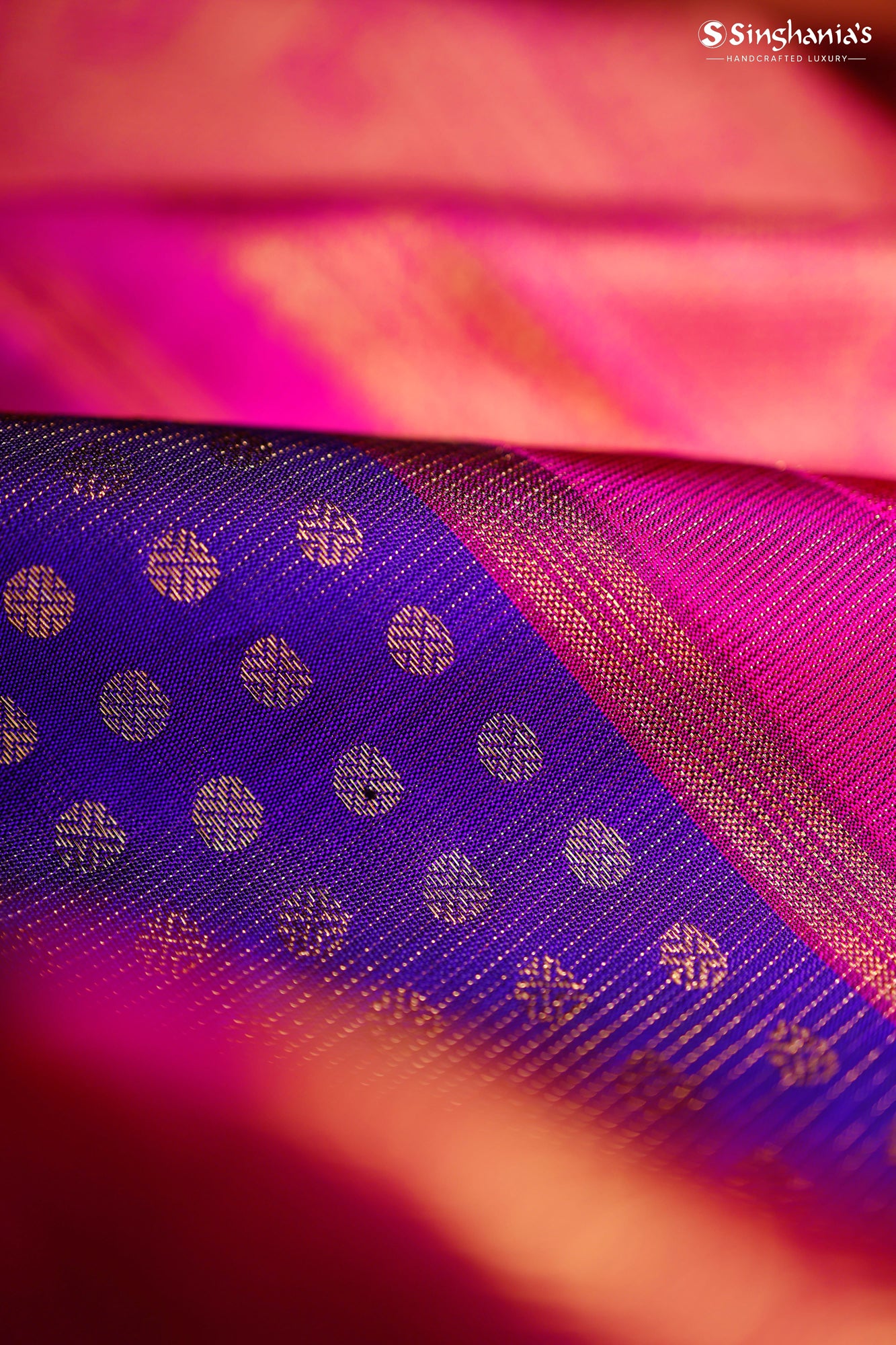 Dark Violet Kanjivaram Silk Saree With Floral Booties