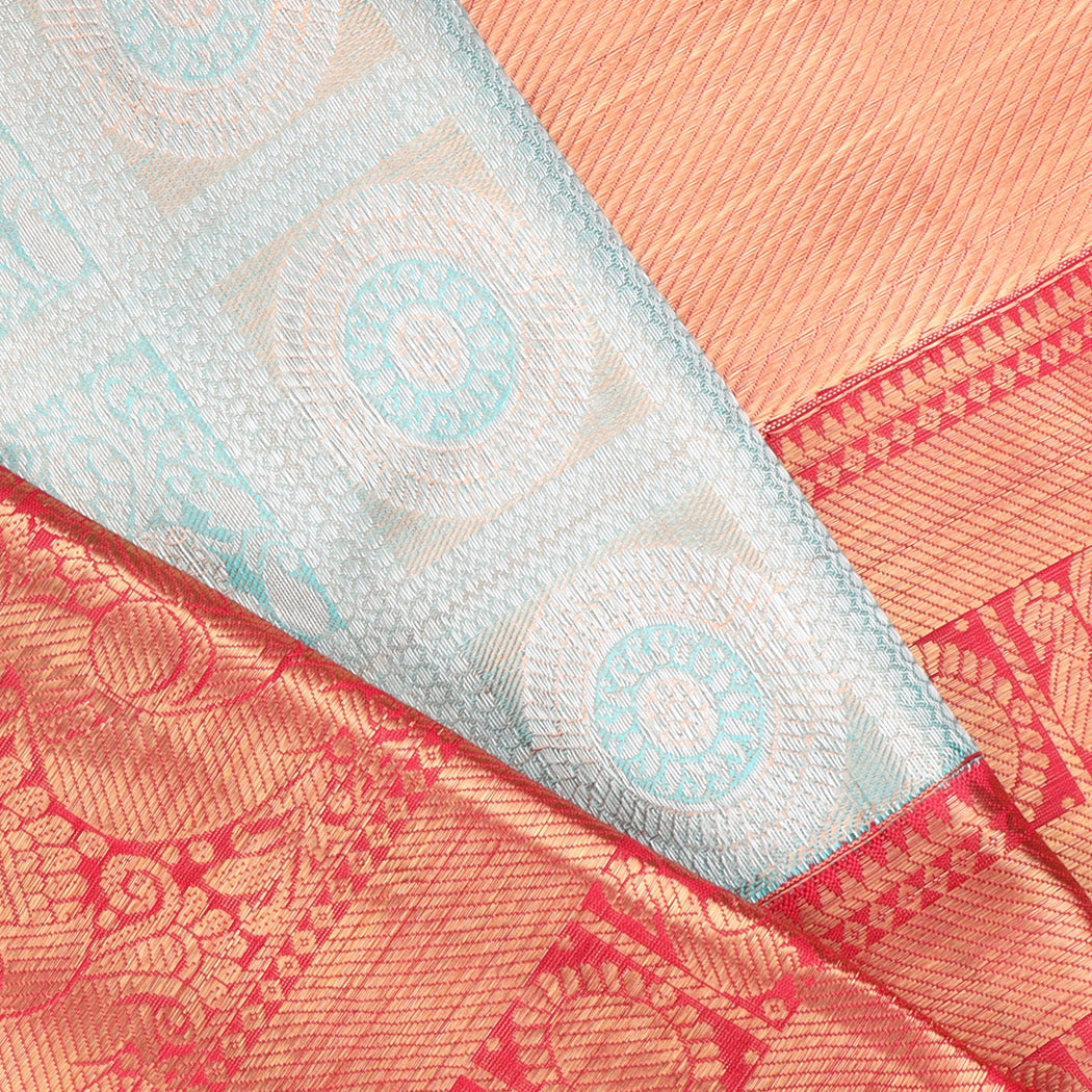 Blue Kanjivaram Silk Saree With Floral Chakra Motifs