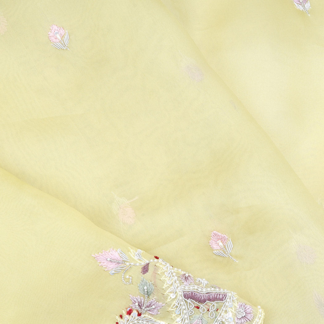 Patel Yellow Organza Saree With Floral Embroidery