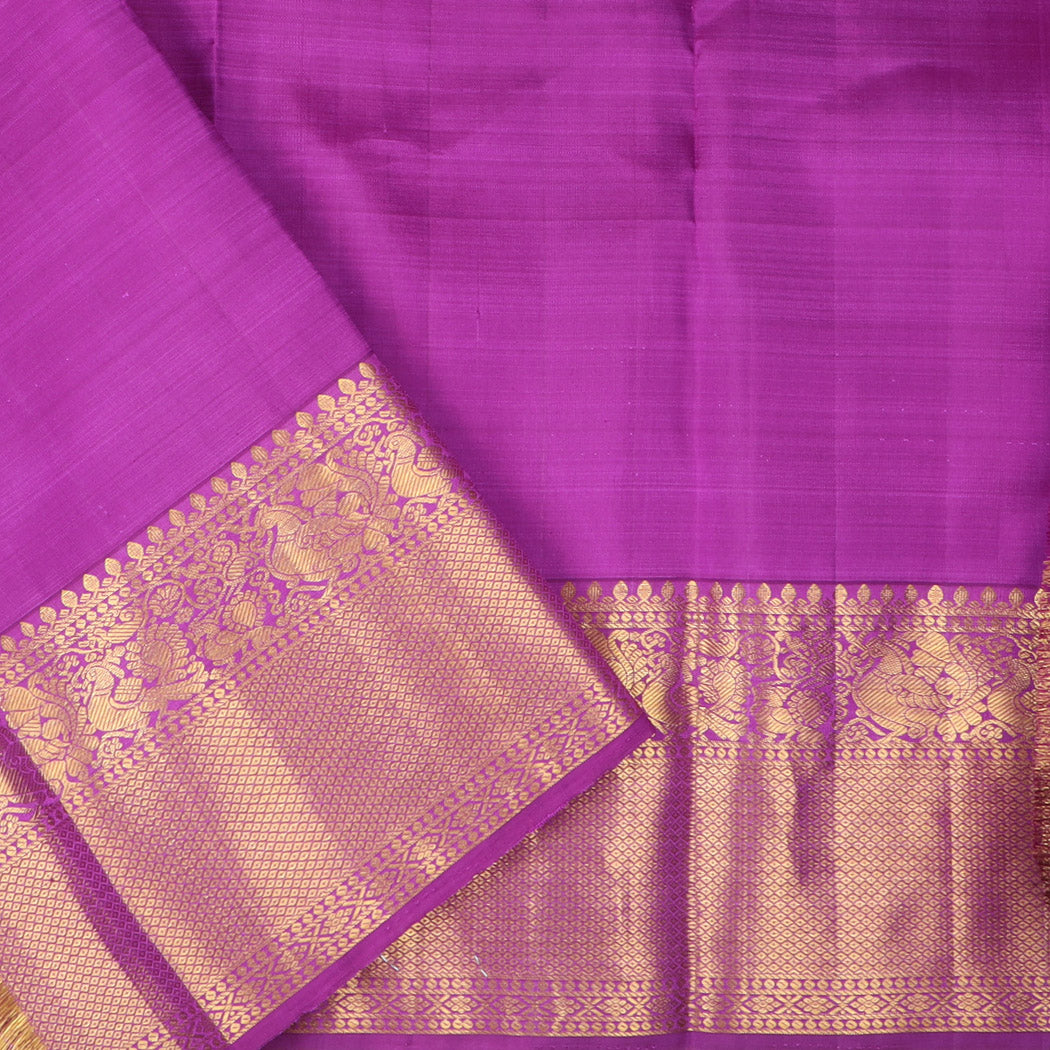 Peach Kanjivaram Silk Saree With Stripes Pattern
