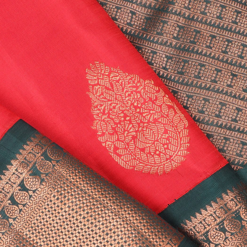 Candy Red Kanjivaram Silk Saree With Floral Buttas