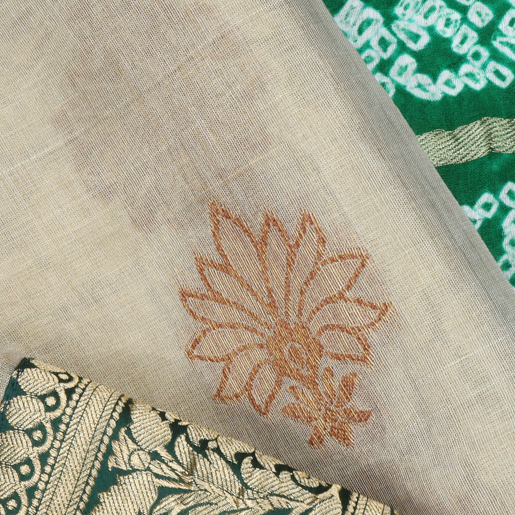 Light Beige Tissue Saree With Printed Floral Pattern