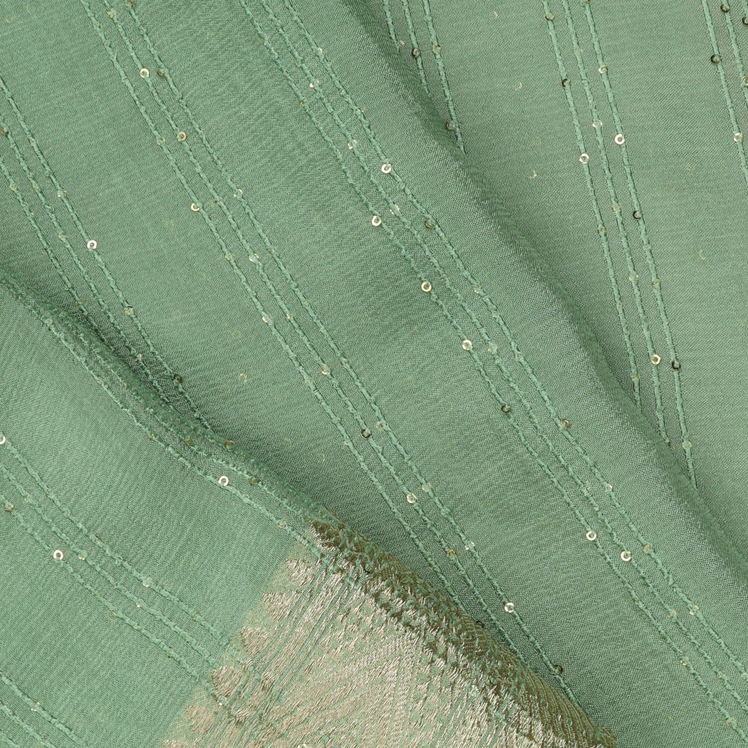 Light Green Silk Saree With Sequin Embroidery