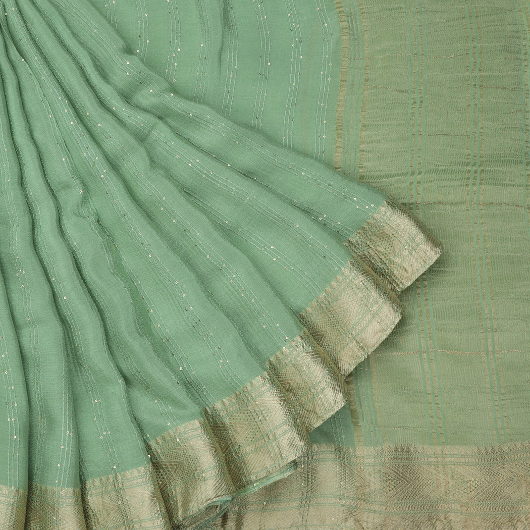 Light Green Silk Saree With Sequin Embroidery