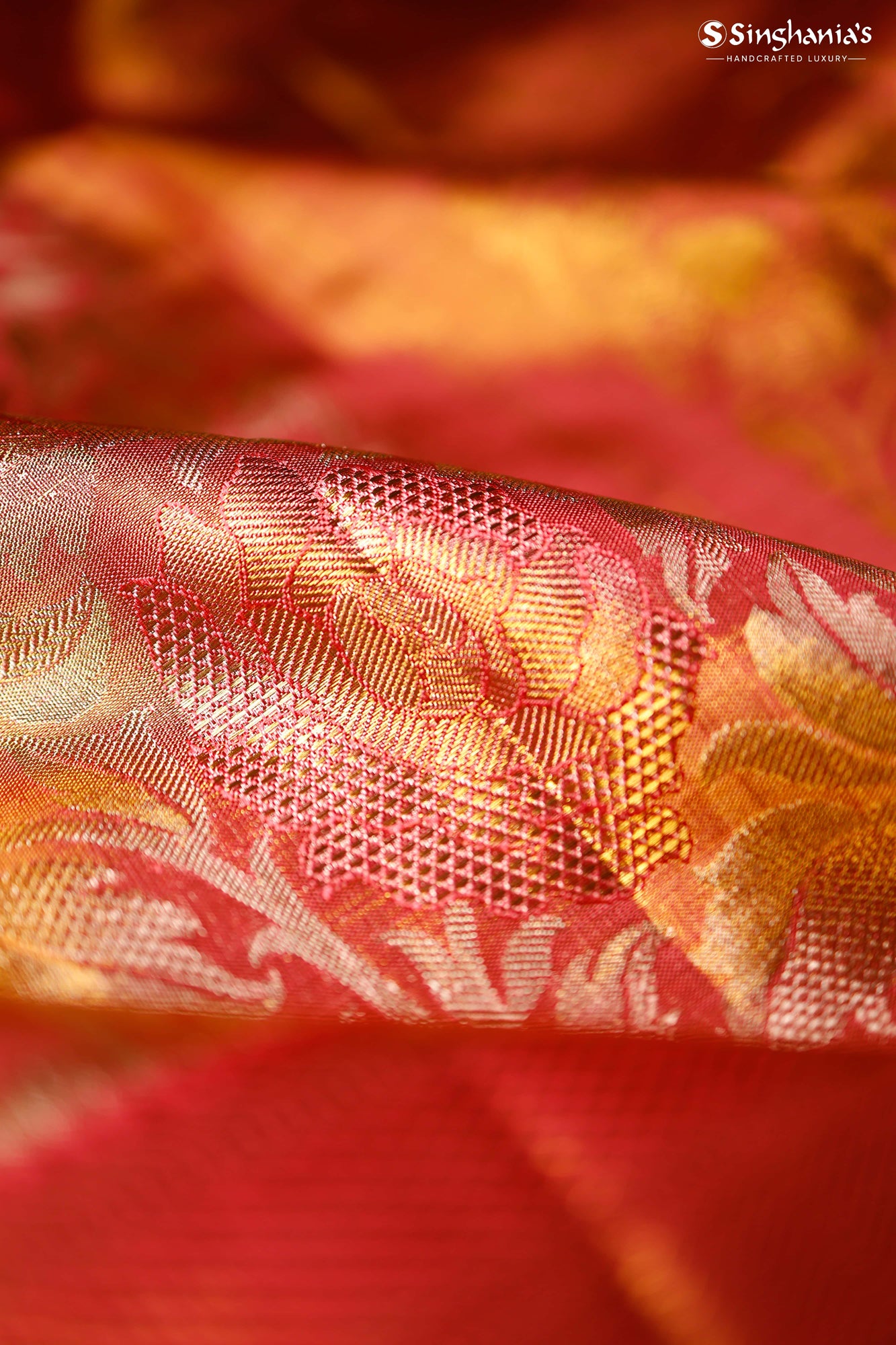 Pink Gold Tissue Kanjivaram Silk Saree With Floral Jaal Design