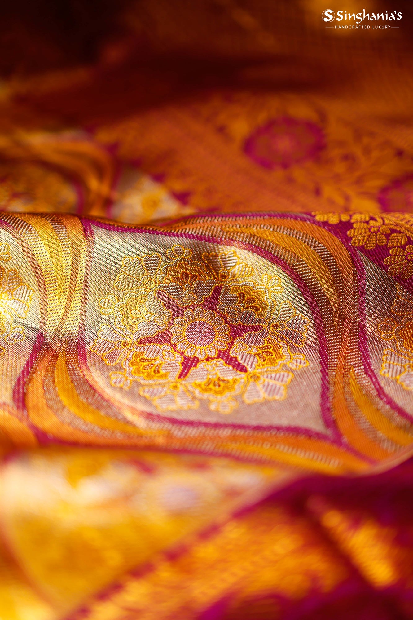 Light Gold Tissue Kanjivaram Silk Saree With Floral Pattern