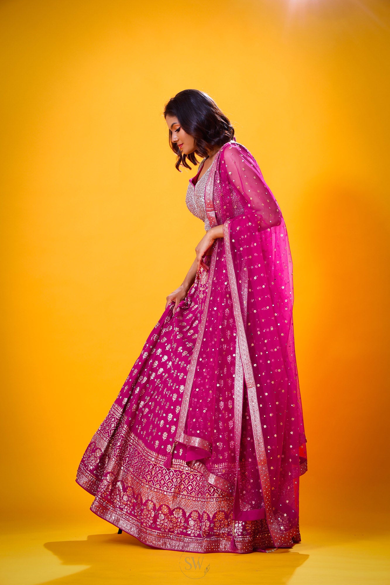 Mexican Pink Hand Embroidered Lehenga Set