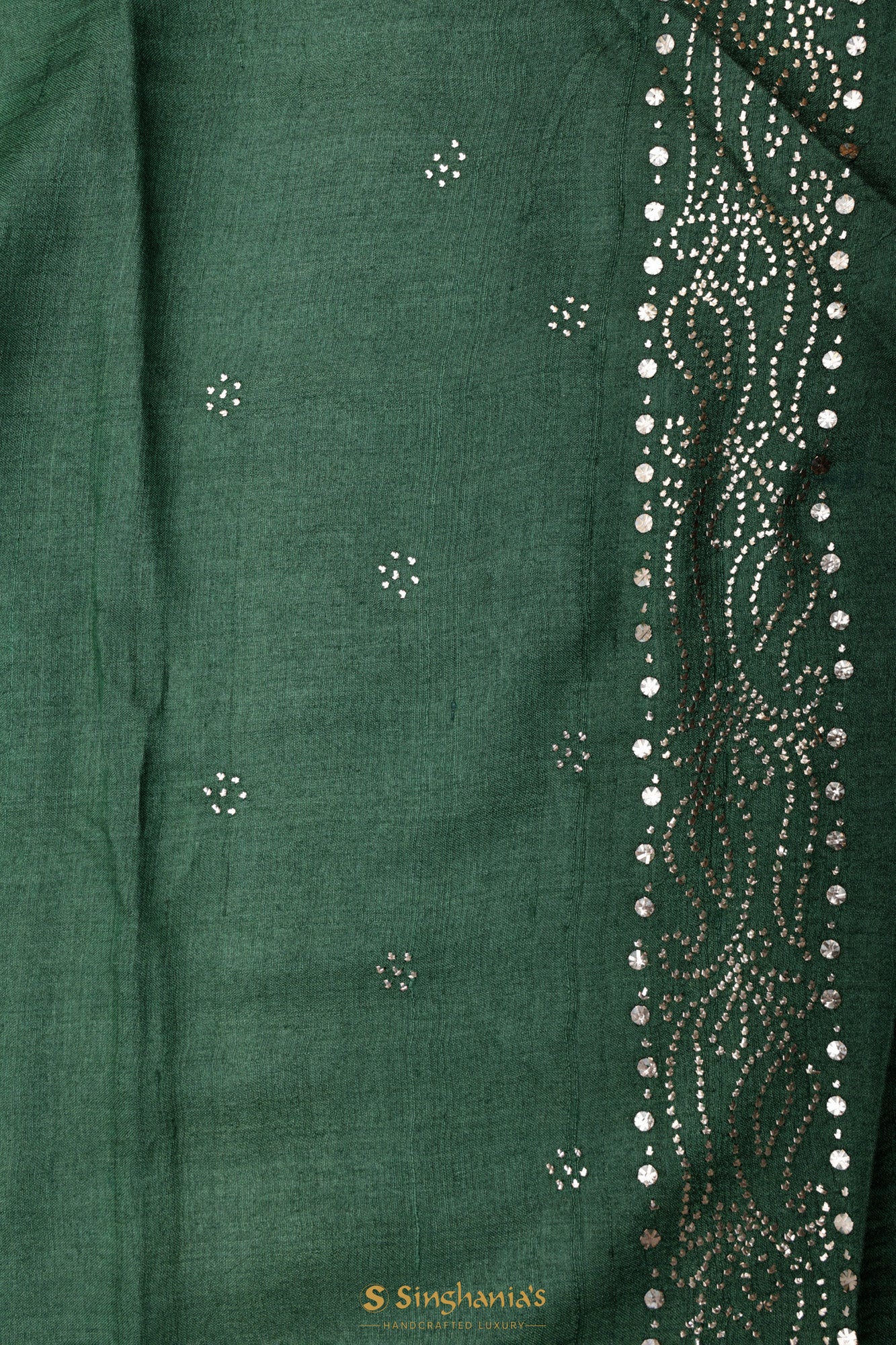 Earthen Green Tussar Printed Saree With Mukaish Work