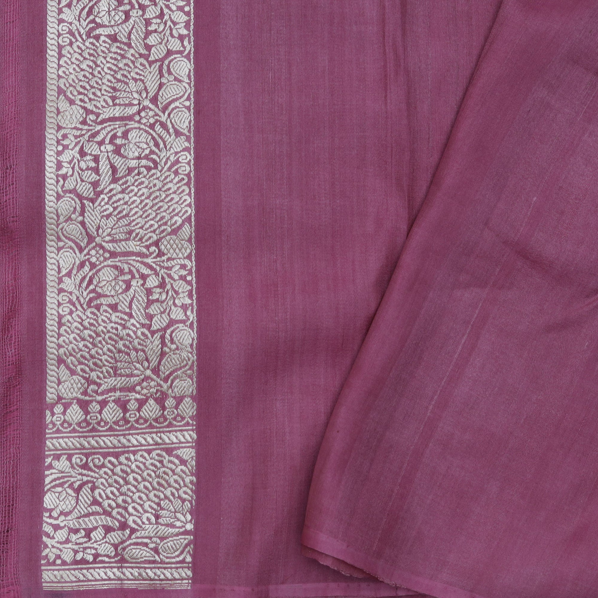 Dark Pink Tussar Jamdani Saree With Floral Weaving