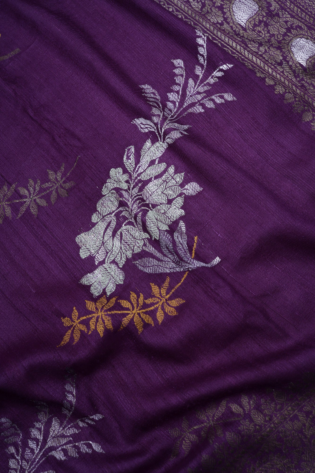 Palatinate Purple Tussar Jamdani Saree With Floral Weaving