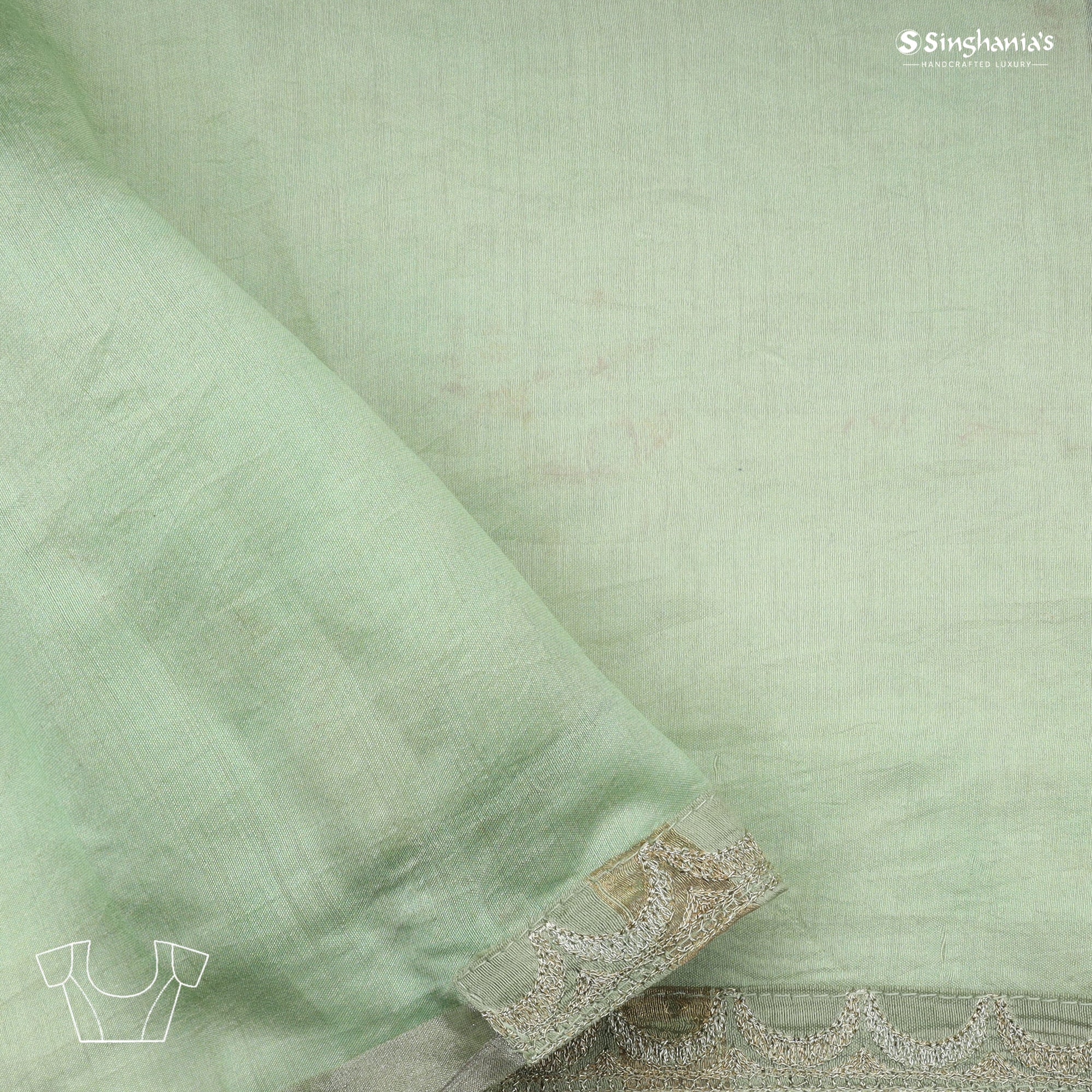 Pastel Pista Green Printed Organza Saree With Embroidery