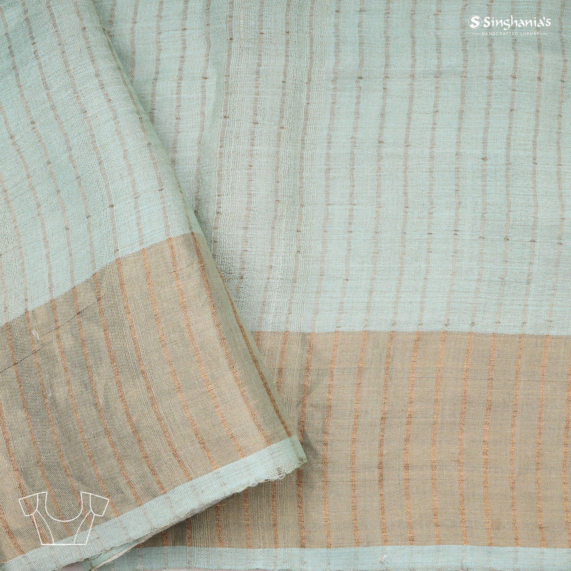 Pastel Blue Printed Tussar Saree With Sequin Embroidery