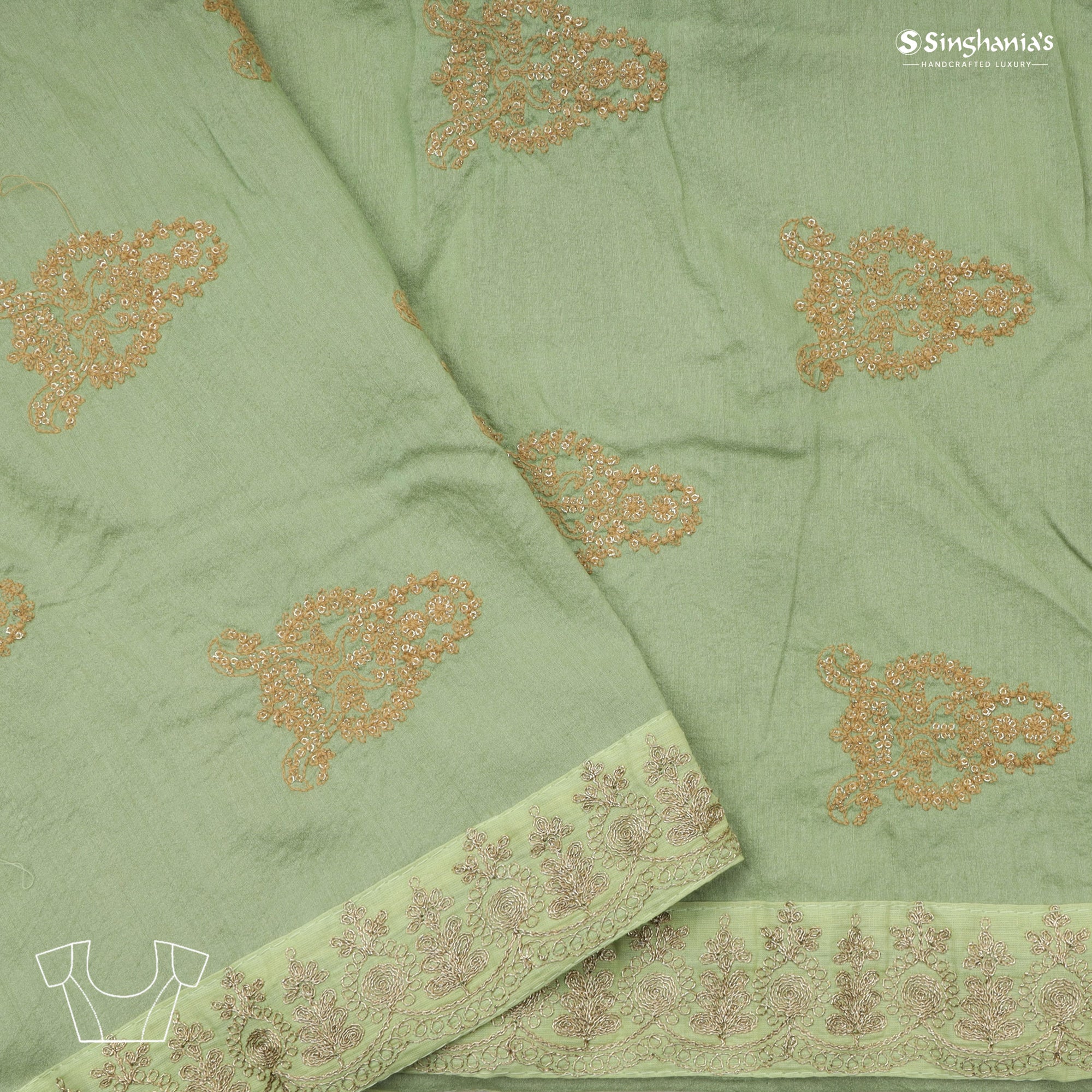 Pastel Green Printed Organza Saree With Embroidery