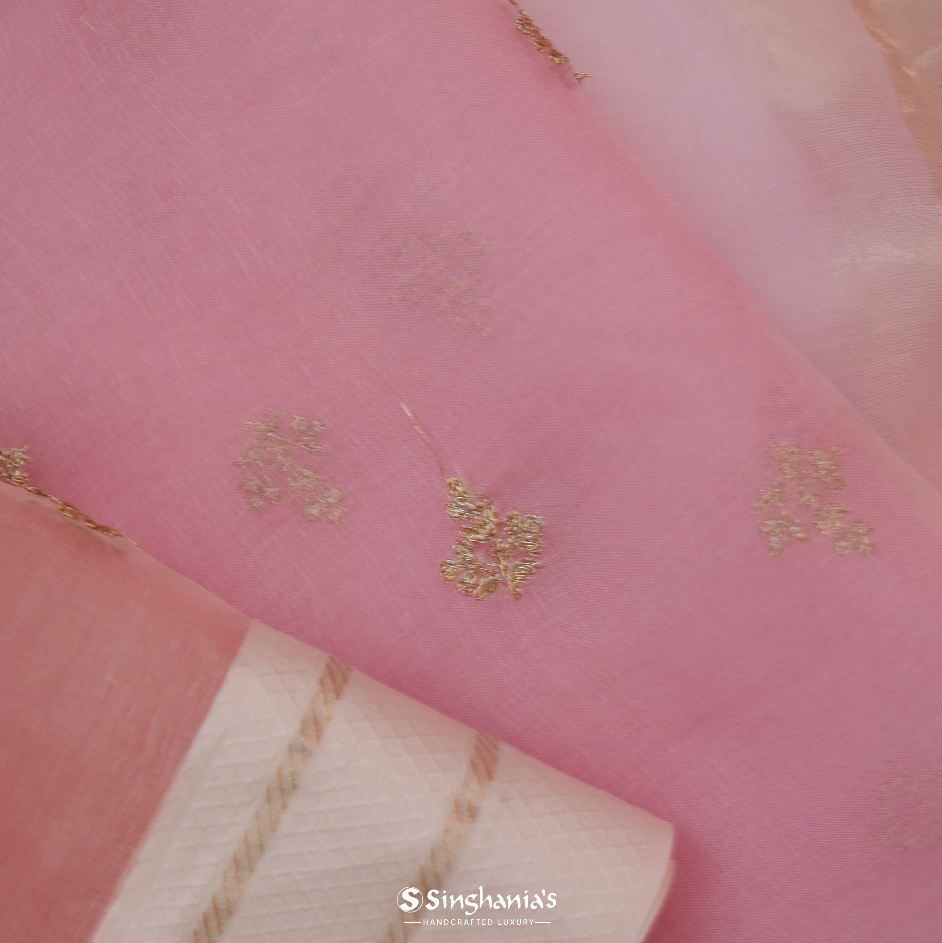 Dual Shade Pink Organza Embroidery Saree With Tiny Floral Buttis