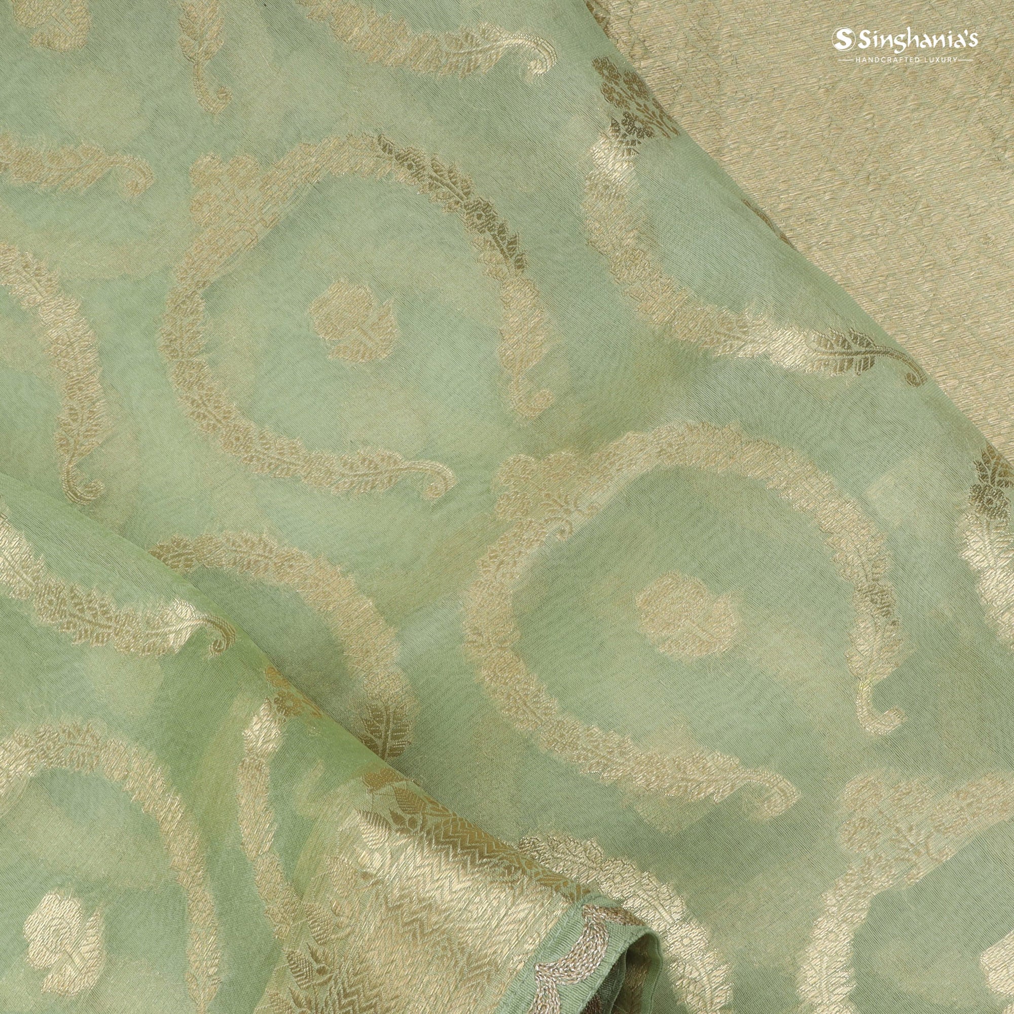 Light Green Organza Saree With Floral Pattern